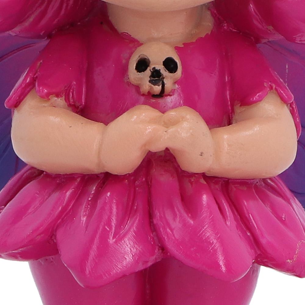 Spirit Fairy Beatrix figurine with pink hair, purple wings, small horns and a skull-style face.