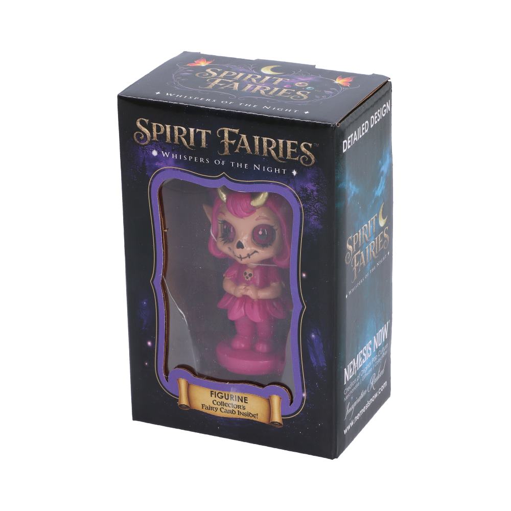 Spirit Fairy Beatrix figurine with pink hair, purple wings, small horns and a skull-style face.