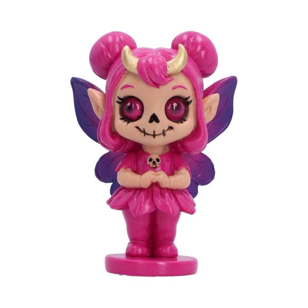 Spirit Fairy Beatrix figurine with pink hair, purple wings, small horns and a skull-style face.