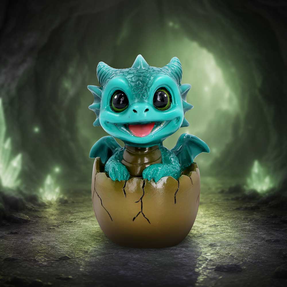 Shellbound green dragon figurine emerging from a cracked egg